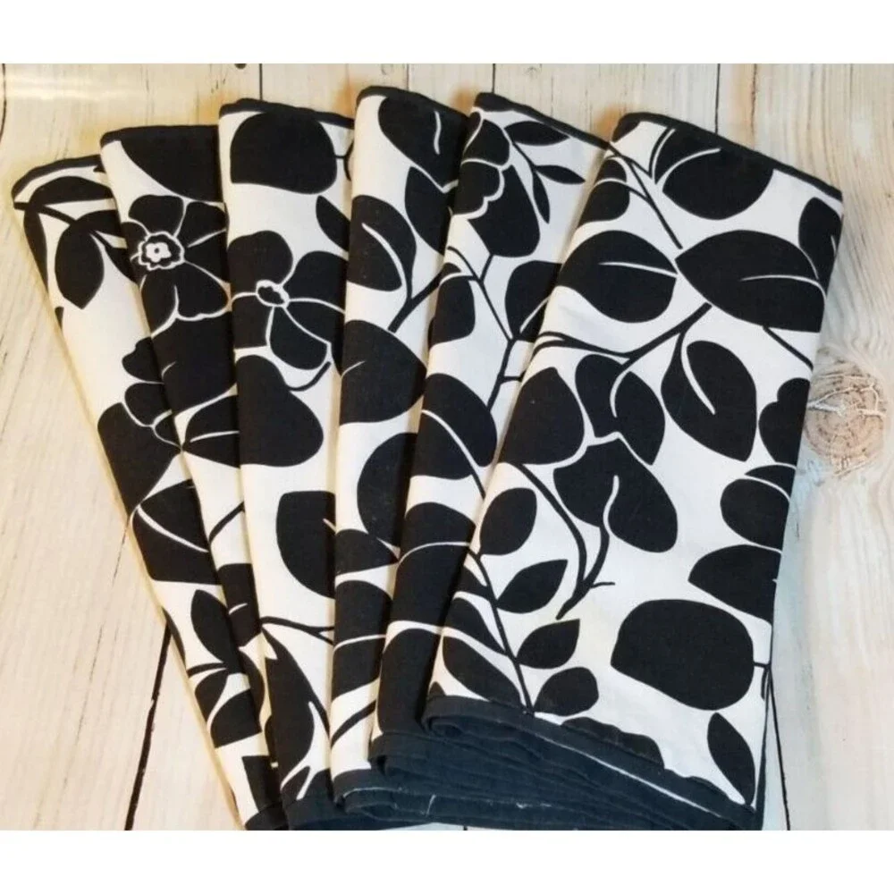 Pottery Barn Placemats Black & White Contemporary Floral Artsy Design Set of 6